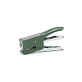 Green steel hold-fast handheld stapler with silver hardware on white background
