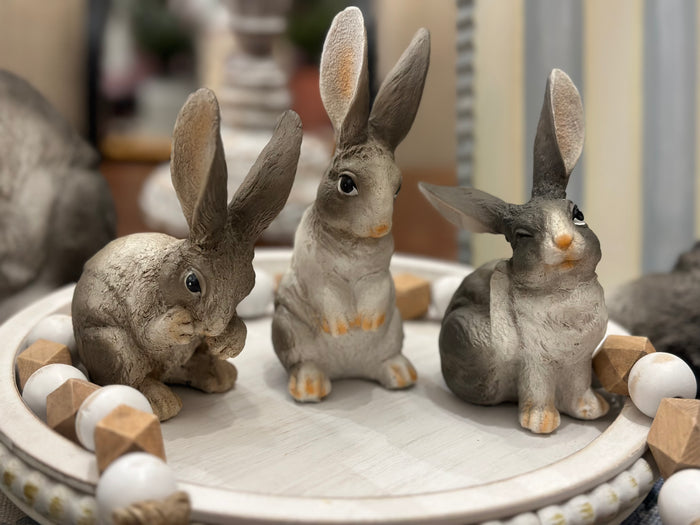 Set of 3 Gray and White Baby Bunnies