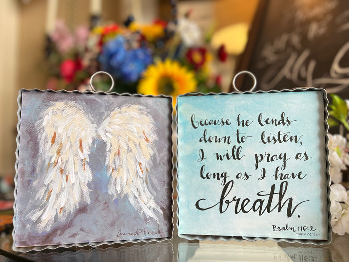 White Angel Wings with Blue Background Galvanized Framed Mini Pic