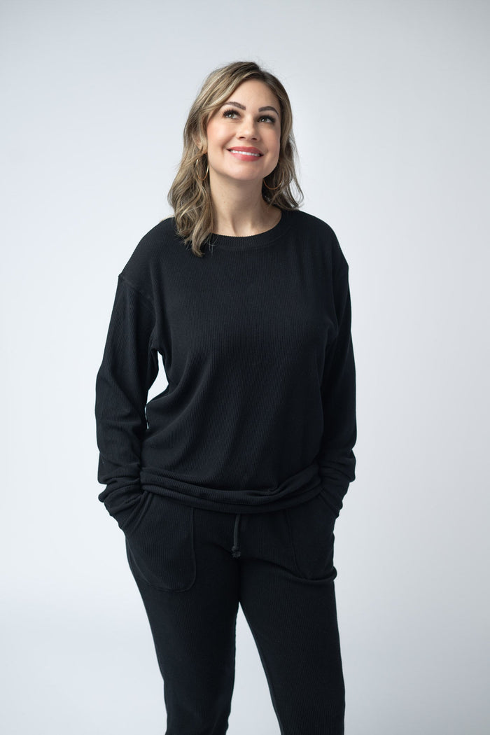 IN STOCK Corrine Ribbed Pullover Top - Black