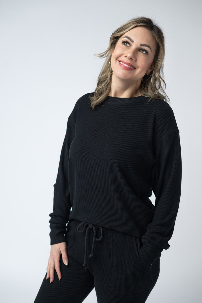 IN STOCK Corrine Ribbed Pullover Top - Black