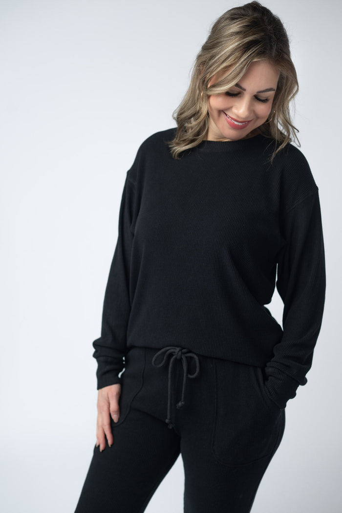 IN STOCK Corrine Ribbed Pullover Top - Black