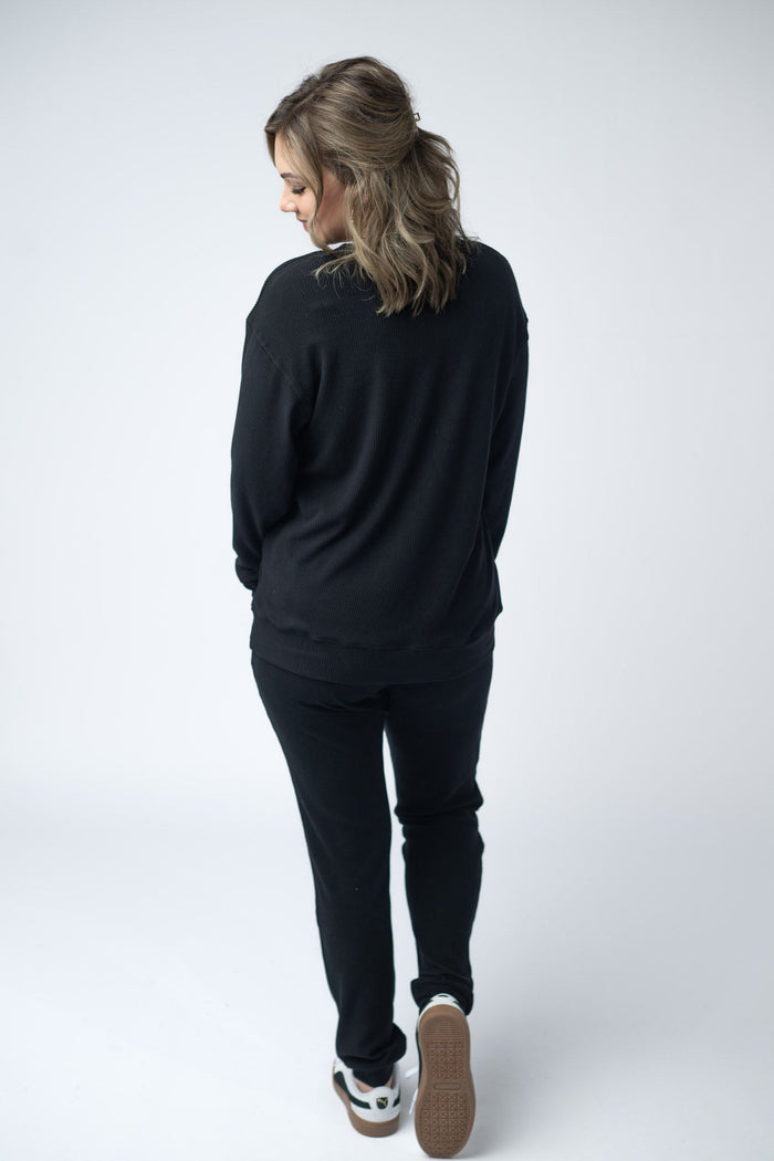 IN STOCK Corrine Ribbed Pullover Top - Black