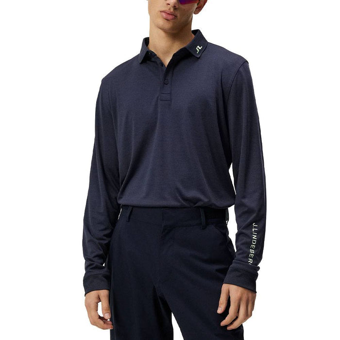 J.Lindeberg Tour Tech Longsleeve Golf Polo Navy Melange - SS24