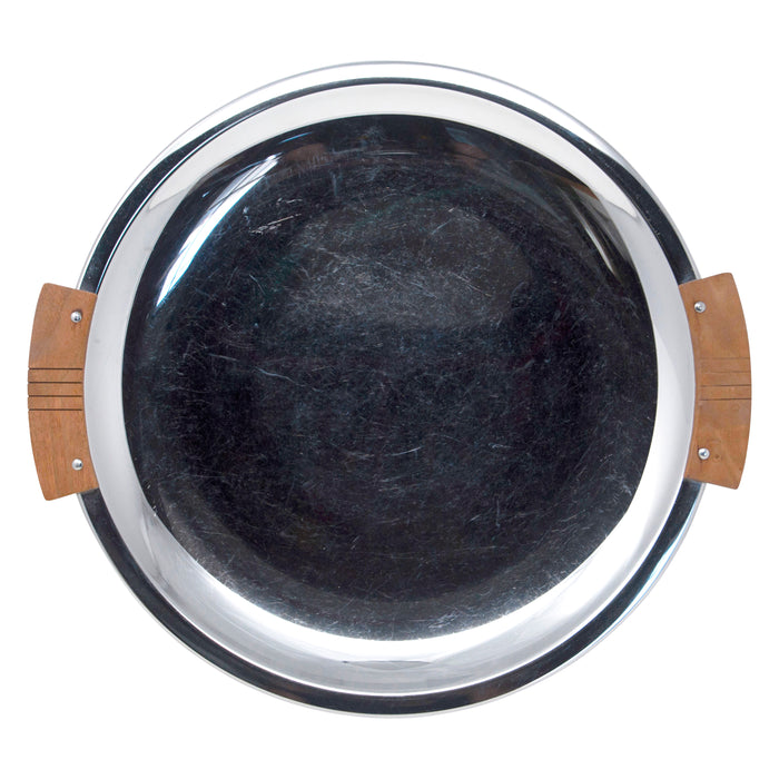 Vintage Kromex Teak Handled Round Chrome Serving Tray | The Hour Shop