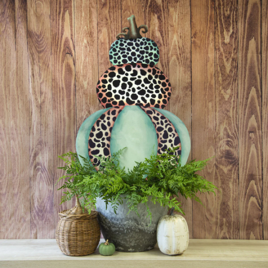 Large Topiary Mint & Leopard Pumpkin Triple Stack
