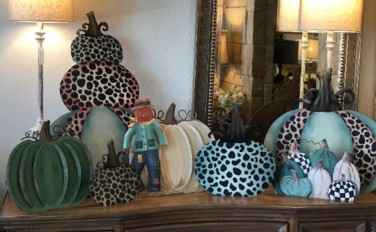 Large Topiary Mint & Leopard Pumpkin Triple Stack