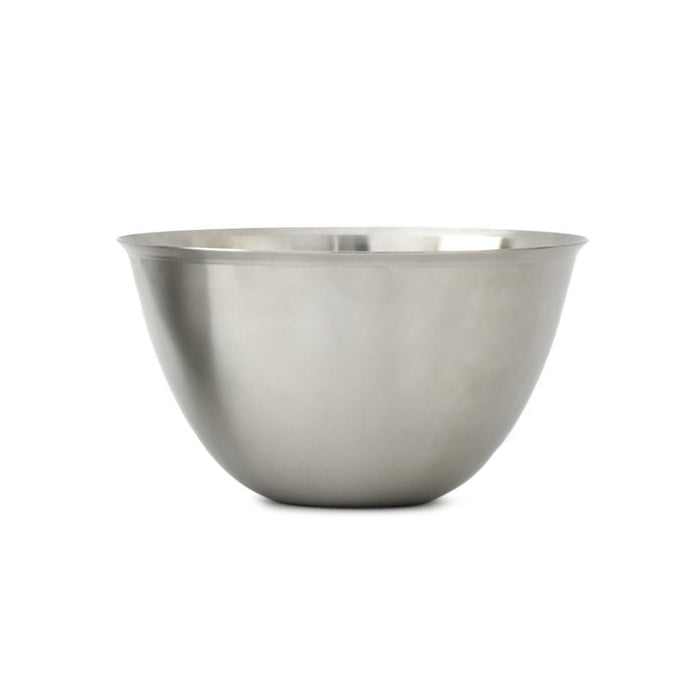Stainless steel mixing bowl on a white background