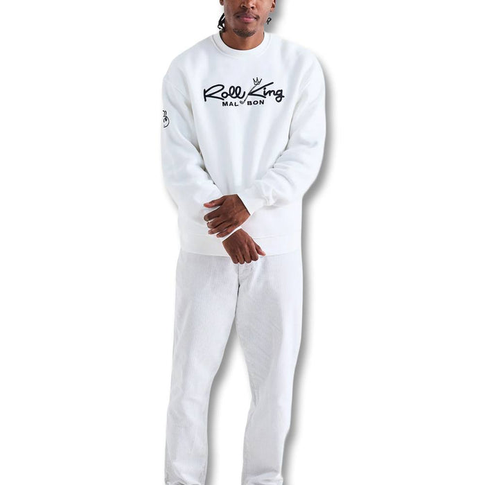 Malbon Roll King Crew Fleece Golf Sweater White - FW24