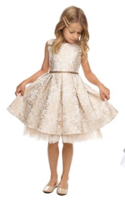 METALLIC FLORAL PLEATED JACQUARD WITH PEEKA BOO CRYSTAL TULLE
