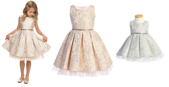 METALLIC FLORAL PLEATED JACQUARD WITH PEEKA BOO CRYSTAL TULLE