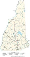 New Hampshire Map - Cut Out Style - with Capital, County Boundaries, Cities, Roads, and Water Features
