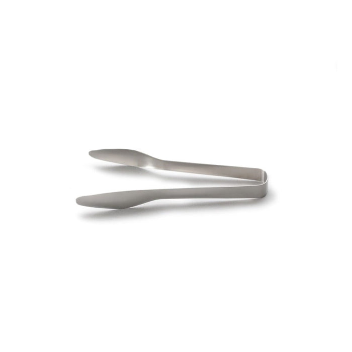Stainless steel small pickle tongs on white background