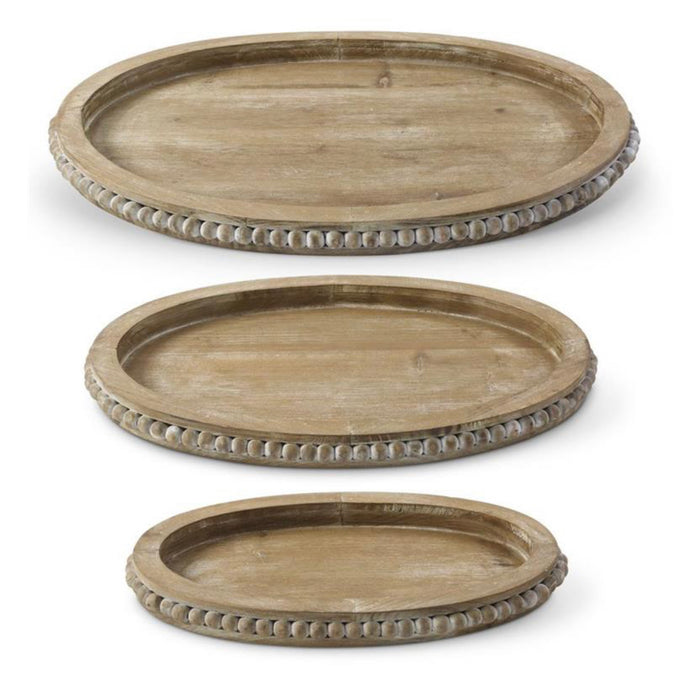 Oval Stained Beaded Farmhouse Tray