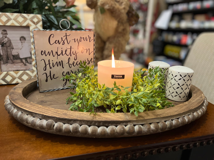 Oval Stained Beaded Farmhouse Tray