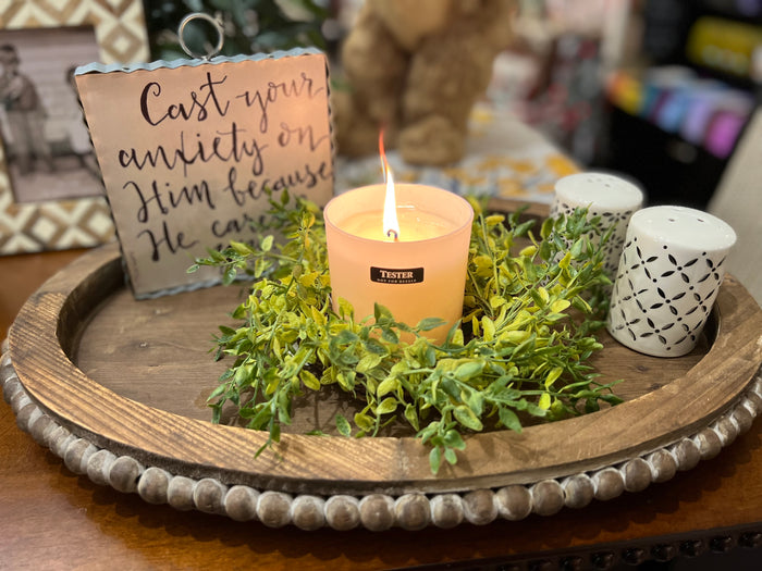 Oval Stained Beaded Farmhouse Tray