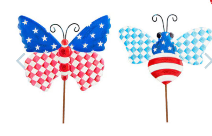 Patriotic Check, Stars & Stripes Bugs Red White & Blue Metal Stake