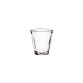 Clear glass tumbler on a white background
