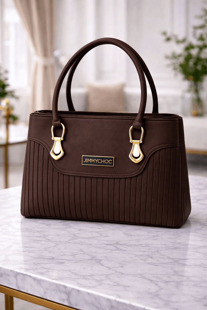 Jimmy Choo Pleated Leather Handbag with Gold-Tone Accents Dark Brown - Nishat Creative Store