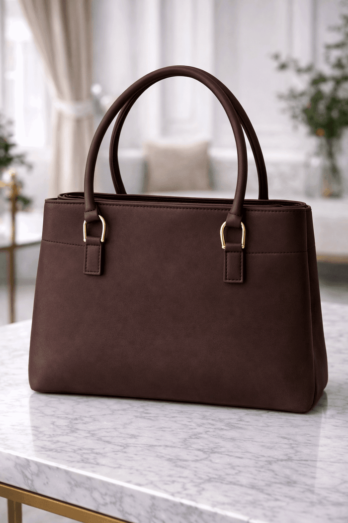 Jimmy Choo Pleated Leather Handbag with Gold-Tone Accents Dark Brown - Nishat Creative Store