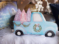 Pretty Pastel Farmhouse Blue Truck with Trees Metal Stake Outdoor or Indoor