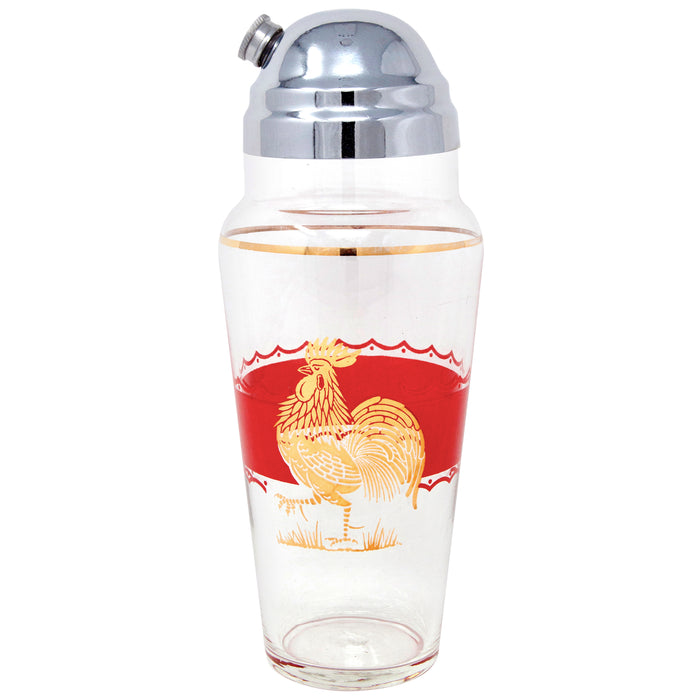 Vintage Red & Gold Rooster Glass Cocktail Shaker Set Shaker | The Hour Shop