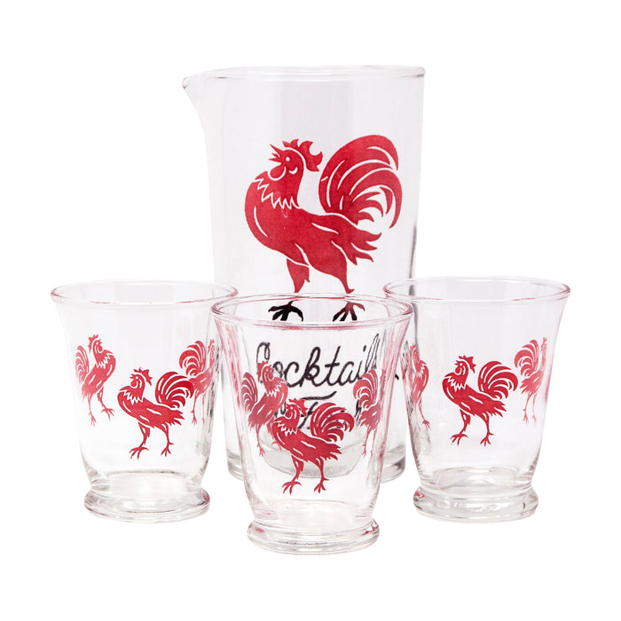 Vintage Red Rooster Cocktail Pitcher Set Front | The Hour Shop