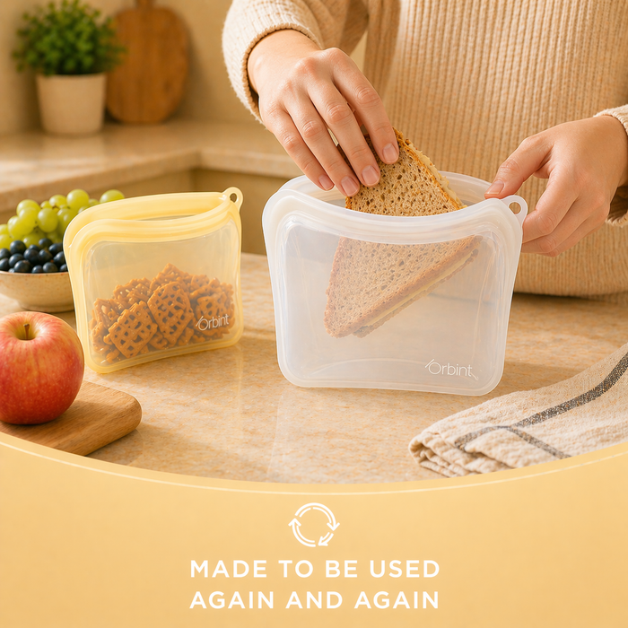 Reusable Silicone Food Storage Bags – Leakproof Freezer Bags 10oz - White