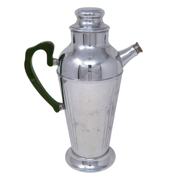 Vintage Ribbed Chrome Green Handle Cocktail Shaker Left | The Hour Shop