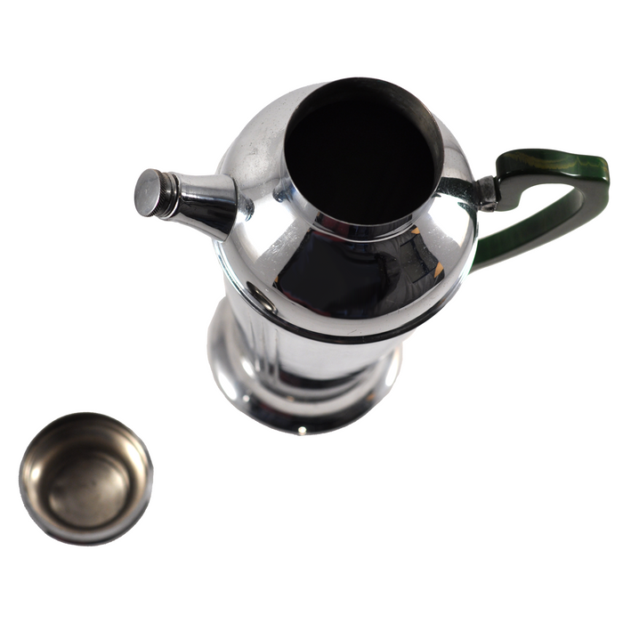 Vintage Ribbed Chrome Green Handle Cocktail Shaker Pieces | The Hour Shop