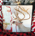 Santa Feeding Reindeer Pic with Galvanized Edge