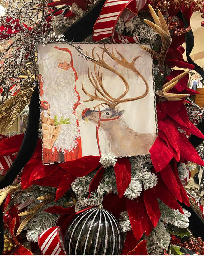 Santa Feeding Reindeer Pic with Galvanized Edge