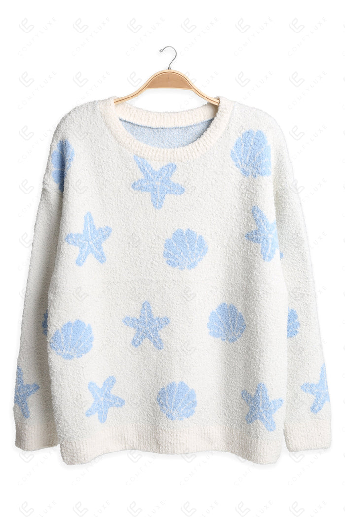 SEASHELL & STARFISH PATTERN SWEATER BLUE APPAREL