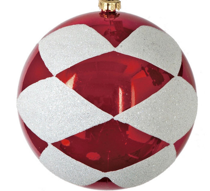 Set of 3 Diamond Pattern Red and White 4” Ornaments