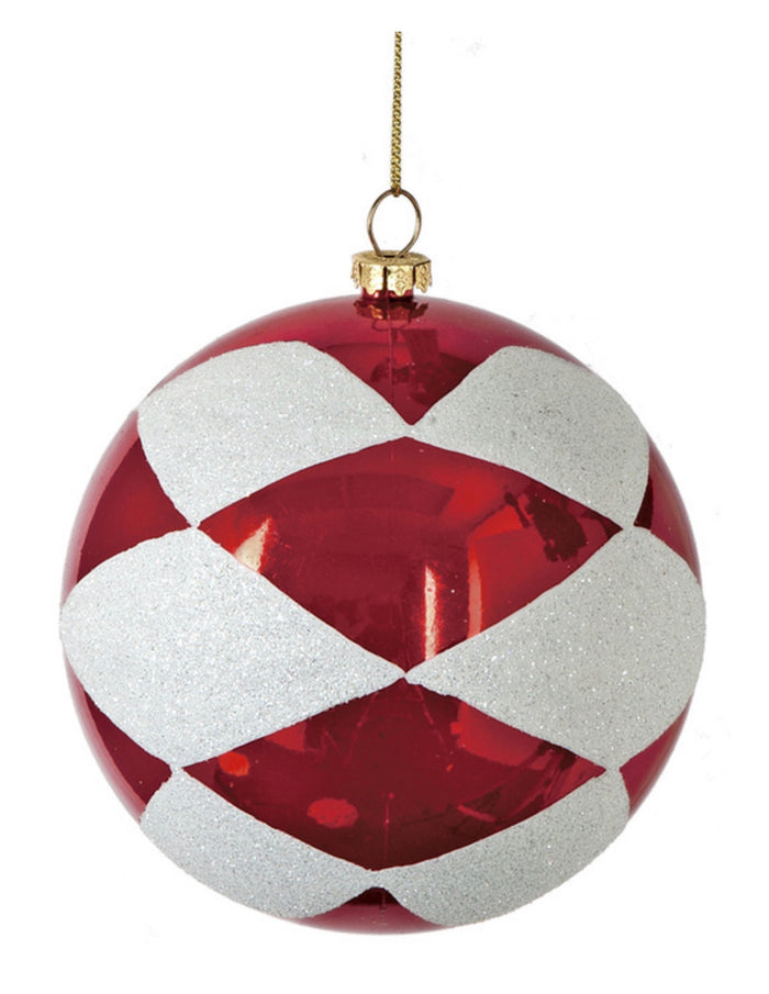 Set of 3 Diamond Pattern Red and White 4” Ornaments