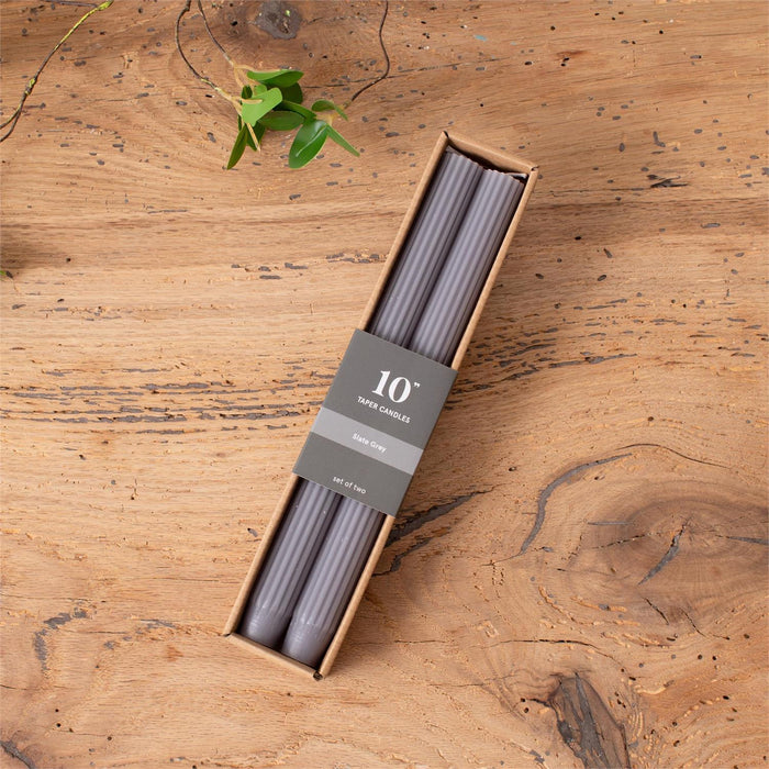 Slate Grey Ribbed Taper Candle