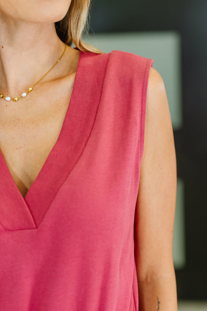 Sleeveless V-Neck Romper in Rose