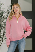 Sweater Weather Half Zip High Neck Pullover in Dark Pink