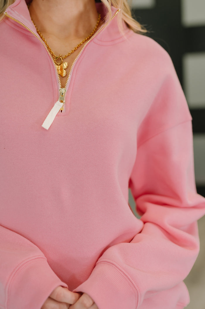 Sweater Weather Half Zip High Neck Pullover in Dark Pink