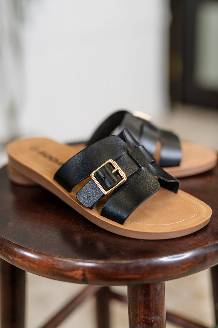 Torvi Black Slip on Sandals