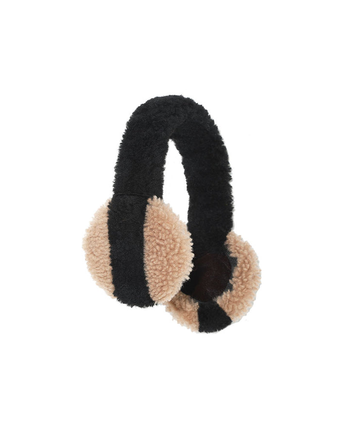 CAMEL AND BLACK SHEARLING EARMUFFS