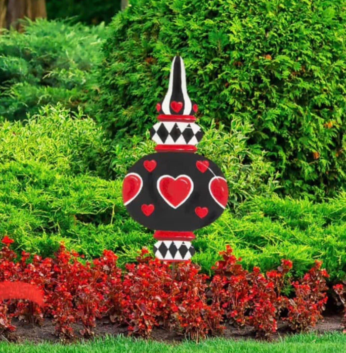 Valentine's Day: Elegant Topiary Black Red Heart Finial Metal Stake