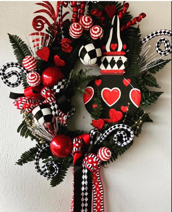 Valentine's Day: Elegant Topiary Black Red Heart Finial Metal Stake