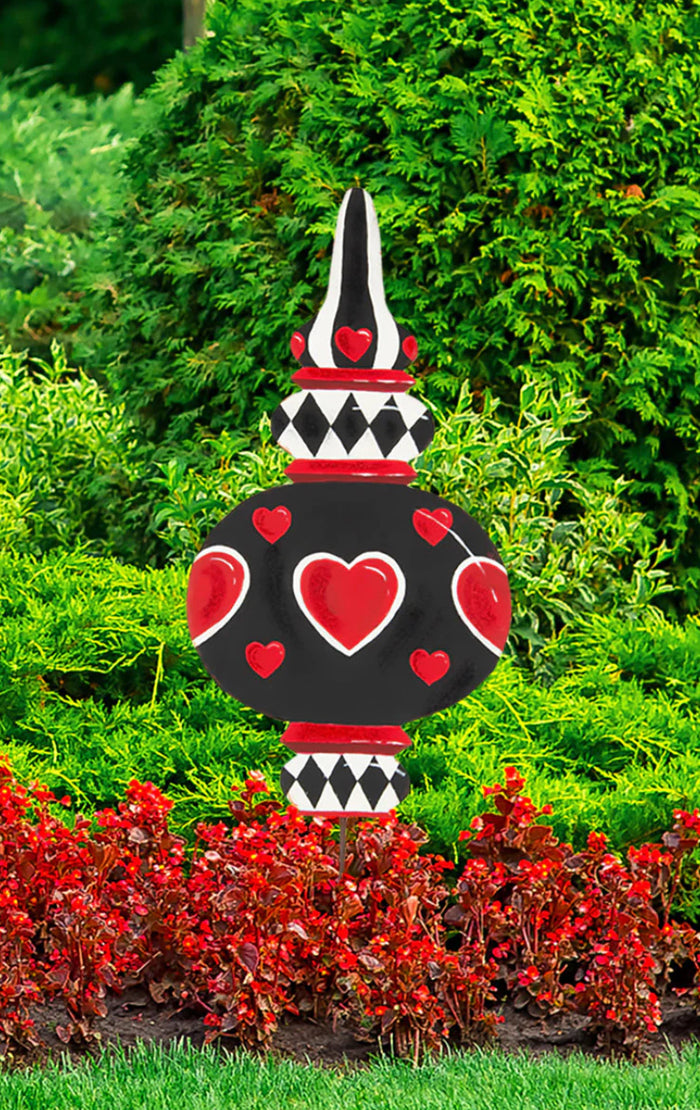 Valentine's Day: Elegant Topiary Black Red Heart Finial Metal Stake