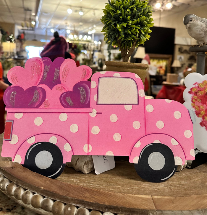 Valentines Loads of Love Pink Polka Dot Truck Metal Stake with Attached Easel