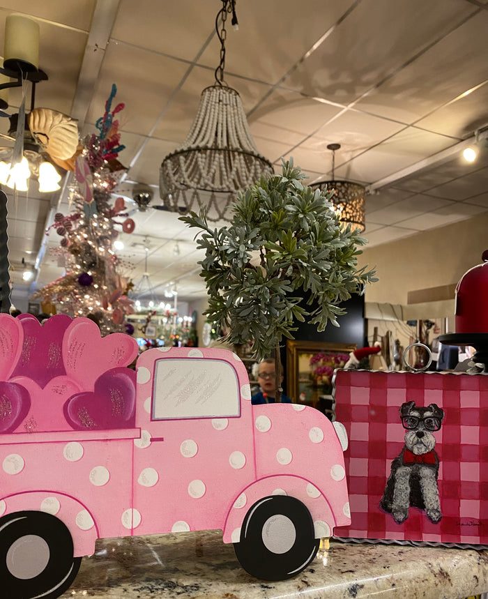 Valentines Loads of Love Pink Polka Dot Truck Metal Stake with Attached Easel