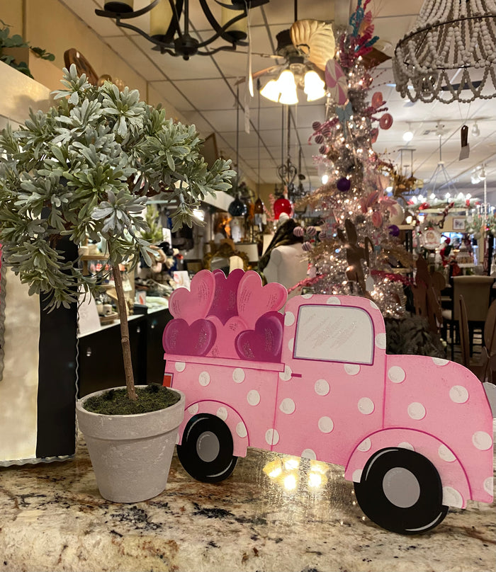 Valentines Loads of Love Pink Polka Dot Truck Metal Stake with Attached Easel