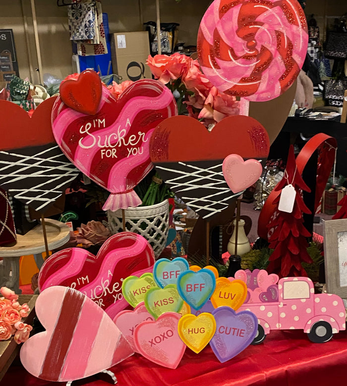 Valentines Loads of Love Pink Polka Dot Truck Metal Stake with Attached Easel