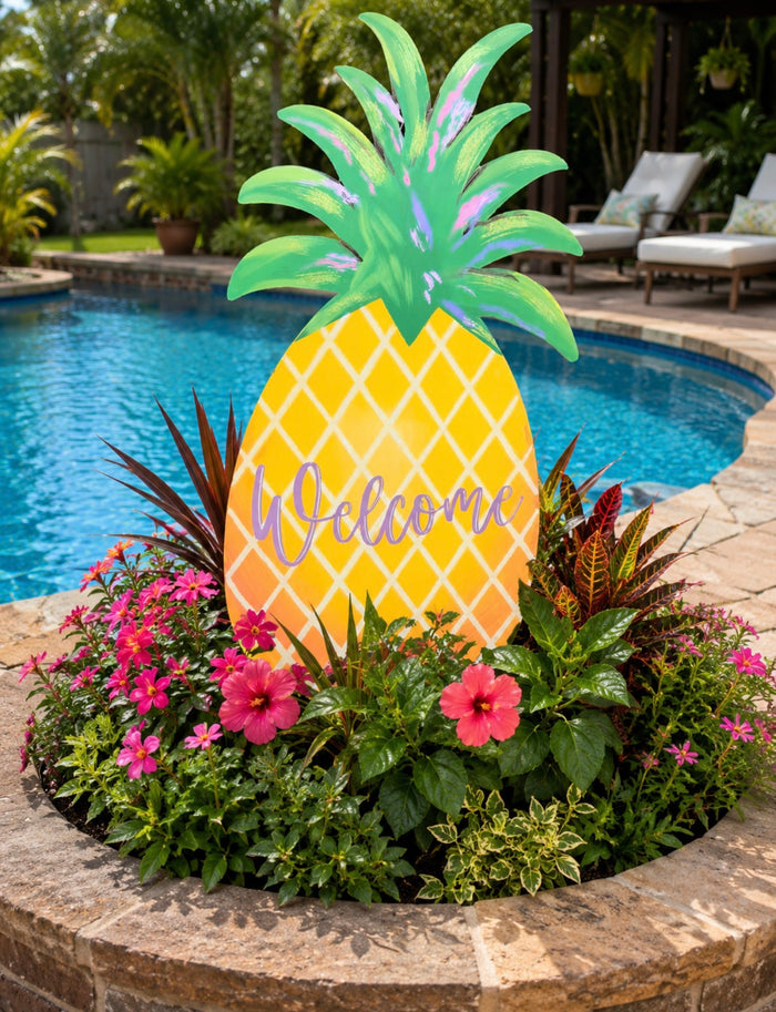 Welcome Pineapple Metal Outdoor Stake Summer Outdoor Stake