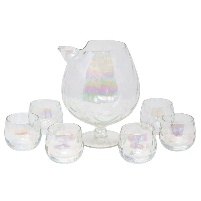 Vintage West Virginia Glass Draping Iridescent Pedestal Pitcher Set | The Hour Shop